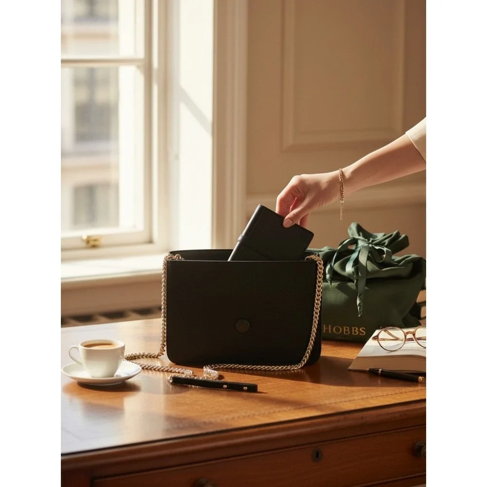 Hobbs London Black Suede‎ Leather Convertible Clutch Shoulder Bag